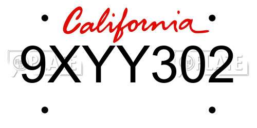 9XYY302 California License Plate