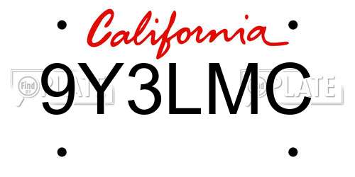 9Y3LMC California License Plate