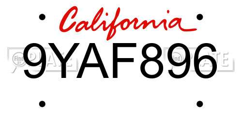 9YAF896 California License Plate