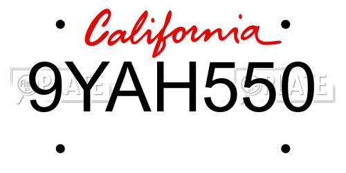 9YAH550 California License Plate