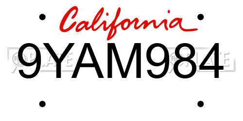 9YAM984 California License Plate