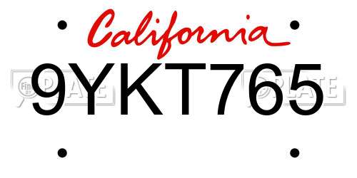 9YKT765 California License Plate