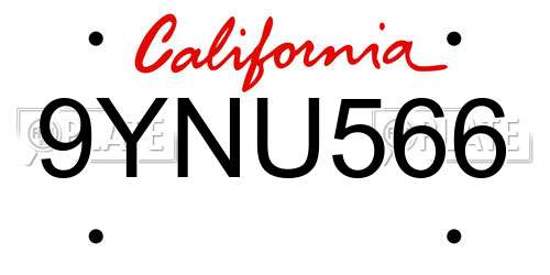 9YNU566 California License Plate