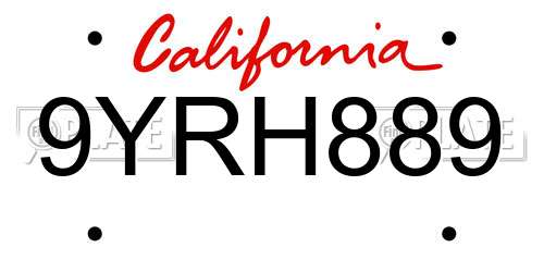 9YRH889 California License Plate