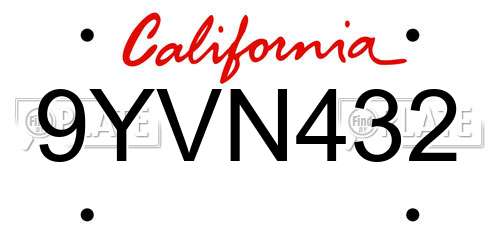 9YVN432 California License Plate
