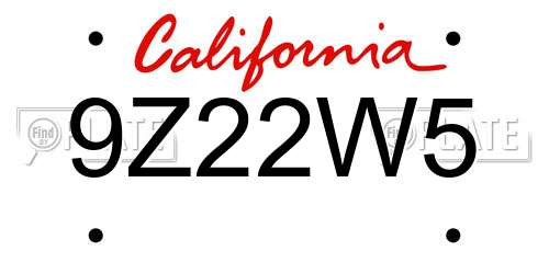 9Z22W5 California License Plate
