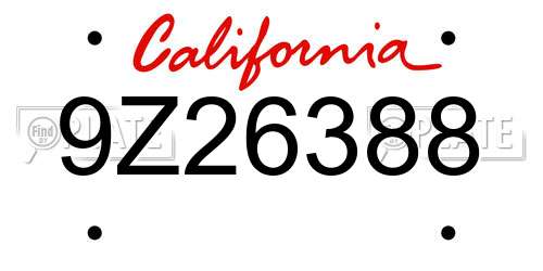 9Z26388 California License Plate
