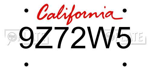 9Z72W5 California License Plate