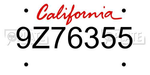 9Z76355 California License Plate