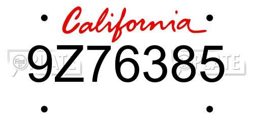 9Z76385 California License Plate
