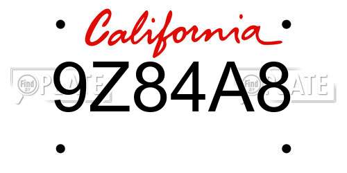 9Z84A8 California License Plate