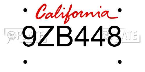 9ZB448 California License Plate