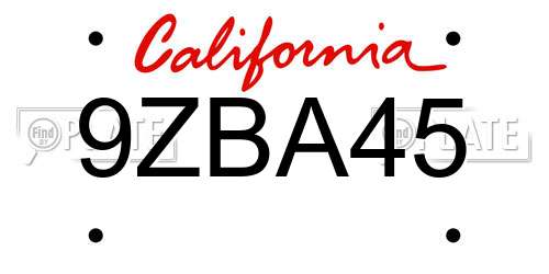 9ZBA45 California License Plate
