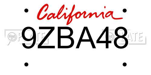 9ZBA48 California License Plate