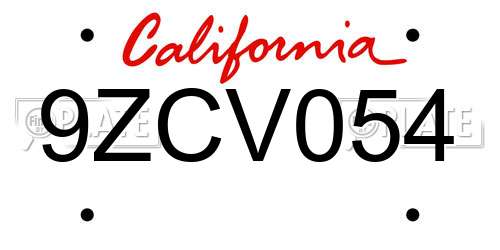 9ZCV054 California License Plate