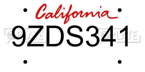 9ZDS341 California License Plate