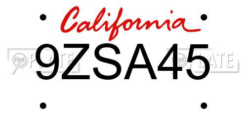 9ZSA45 California License Plate