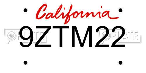 9ZTM22 California License Plate