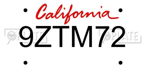 9ZTM72 California License Plate
