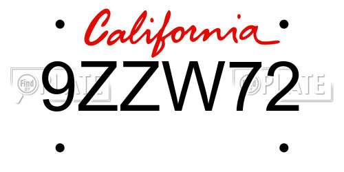 9ZZW72 California License Plate