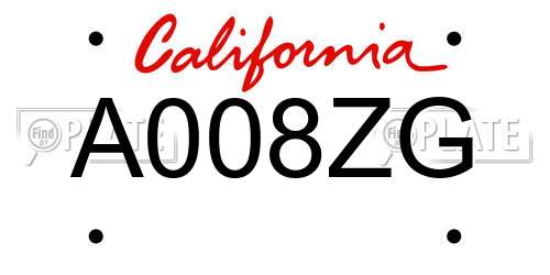 A008ZG California License Plate
