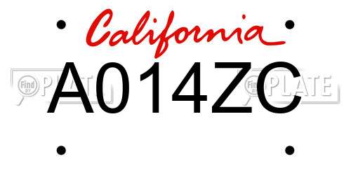 A014ZC California License Plate