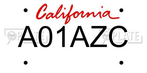 A01AZC California License Plate