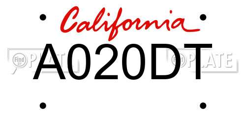 A020DT California License Plate