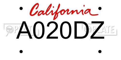 A020DZ California License Plate