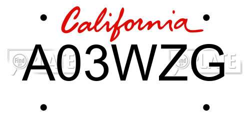 A03WZG California License Plate