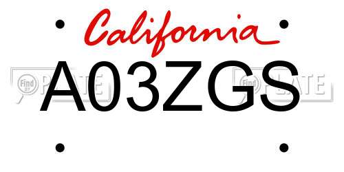 A03ZGS California License Plate