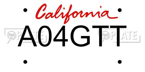 A04GTT California License Plate