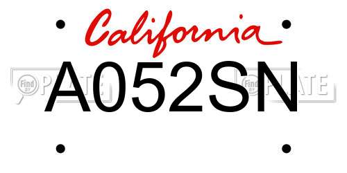 A052SN California License Plate