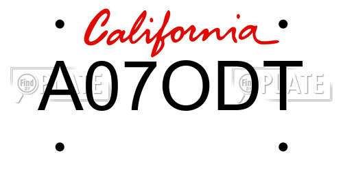 A07ODT California License Plate