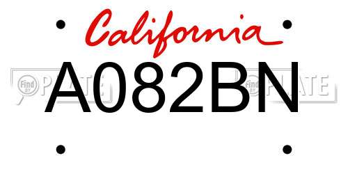 A082BN California License Plate
