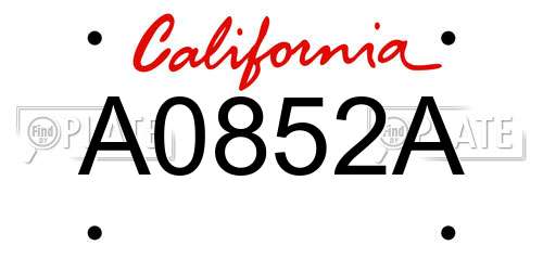 A0852A California License Plate