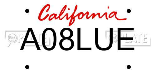 A08LUE California License Plate