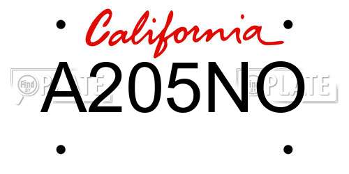 A205NO California License Plate