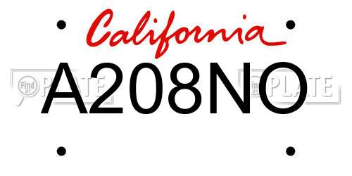 A208NO California License Plate