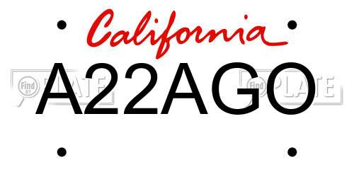 A22AGO California License Plate