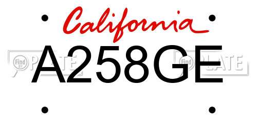 A258GE California License Plate