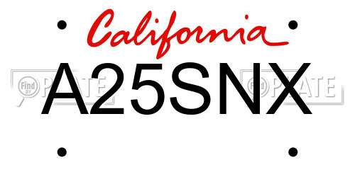 A25SNX California License Plate
