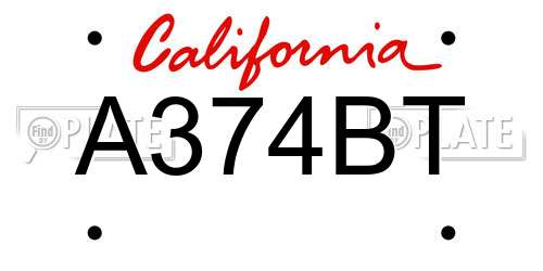 A374BT California License Plate