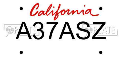 A37ASZ California License Plate