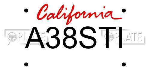 A38STI California License Plate