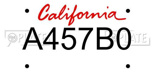A457B0 California License Plate