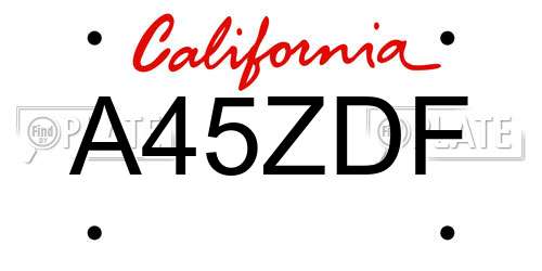 A45ZDF California License Plate
