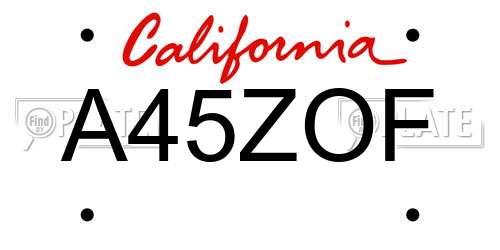 A45ZOF California License Plate