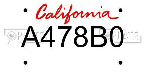 A478B0 California License Plate