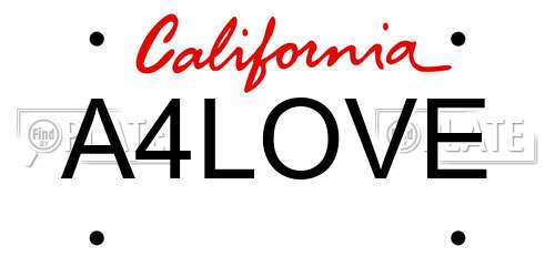 A4LOVE California License Plate